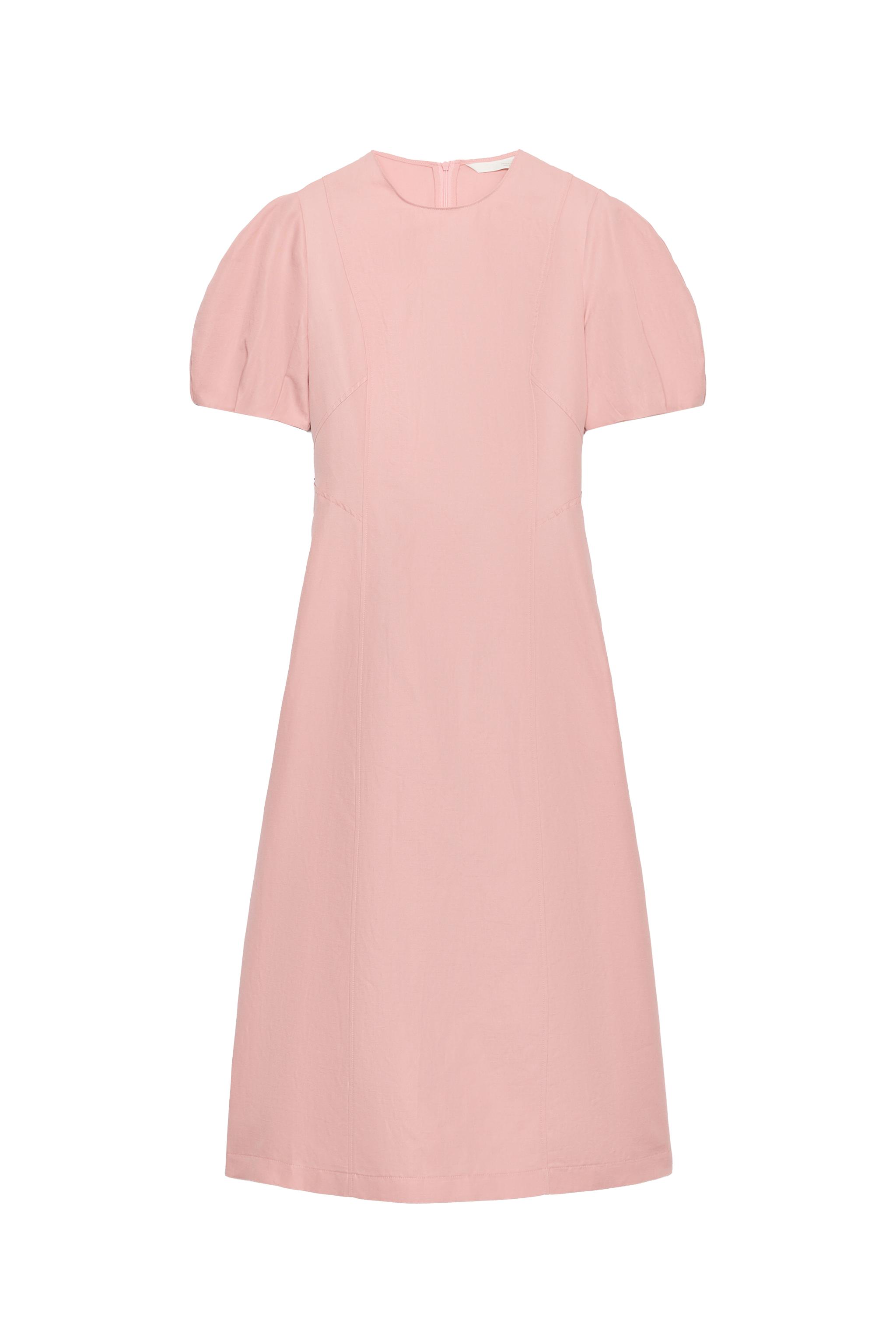 ZW COLLECTION LINEN BLEND MIDI DRESS - Pink | ZARA United States ZW COLLECTION LINEN BLEND MIDI DRESS - Pink | ZARA United States